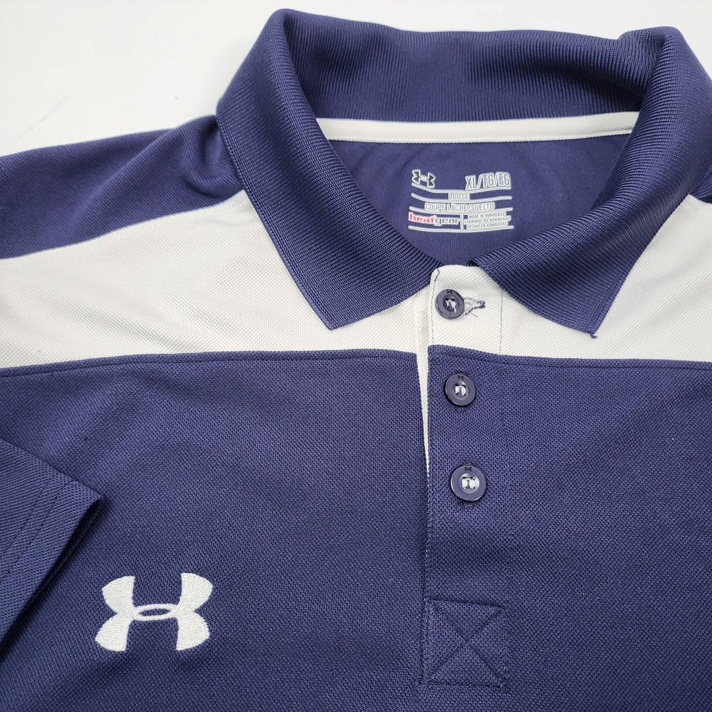Under Armour Men Shirt XLarge Blue Short Sleeve Embroider Button Polyester Blend